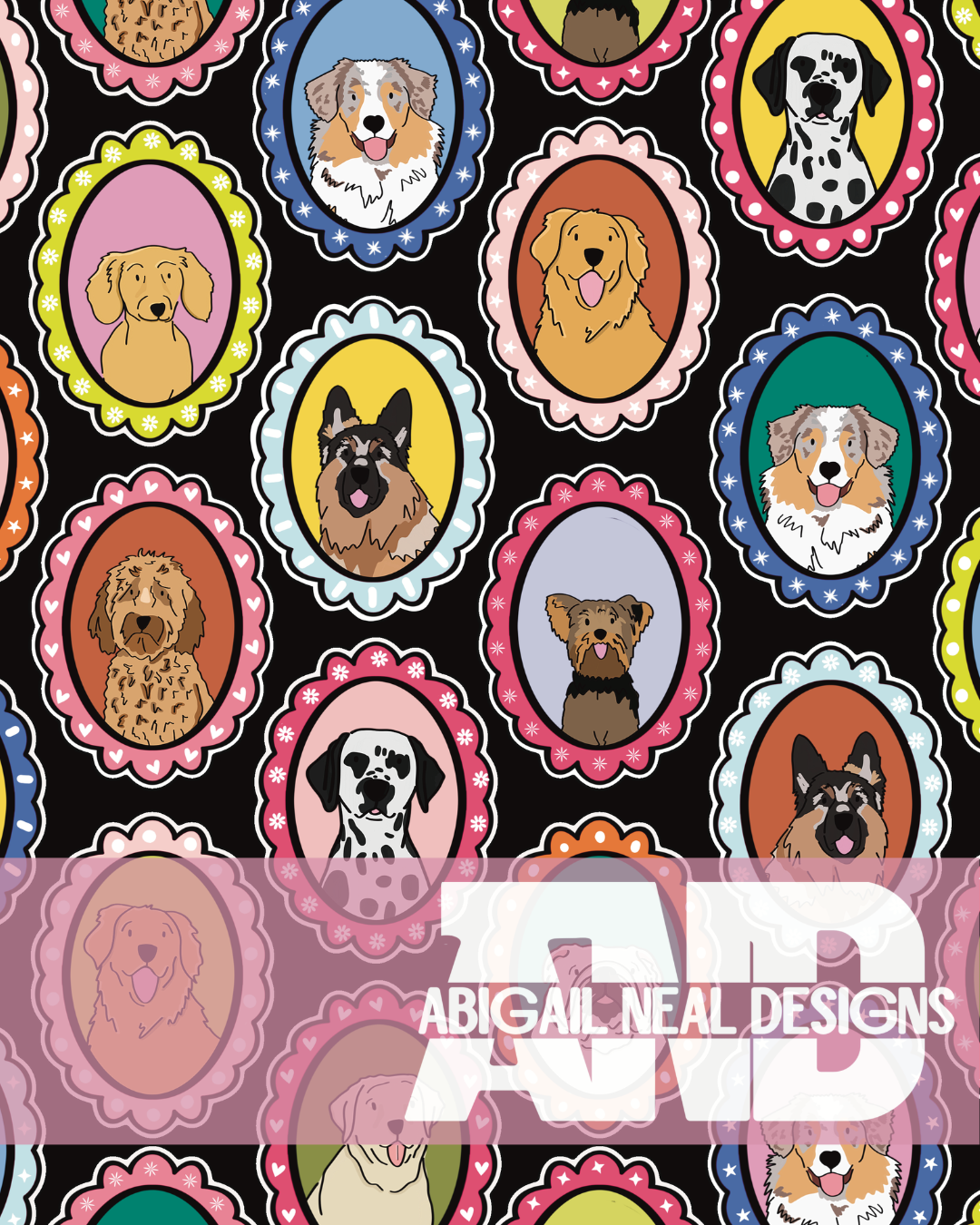 Whimsical Dog Portraits - Seamless Pattern