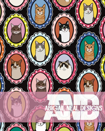 Whimsical Cat Portraits - Seamless Pattern