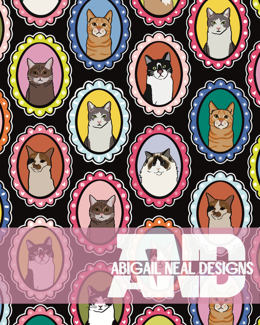 Whimsical Cat Portraits - Seamless Pattern