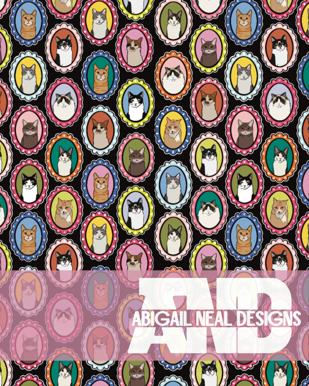 Whimsical Cat Portraits - Seamless Pattern