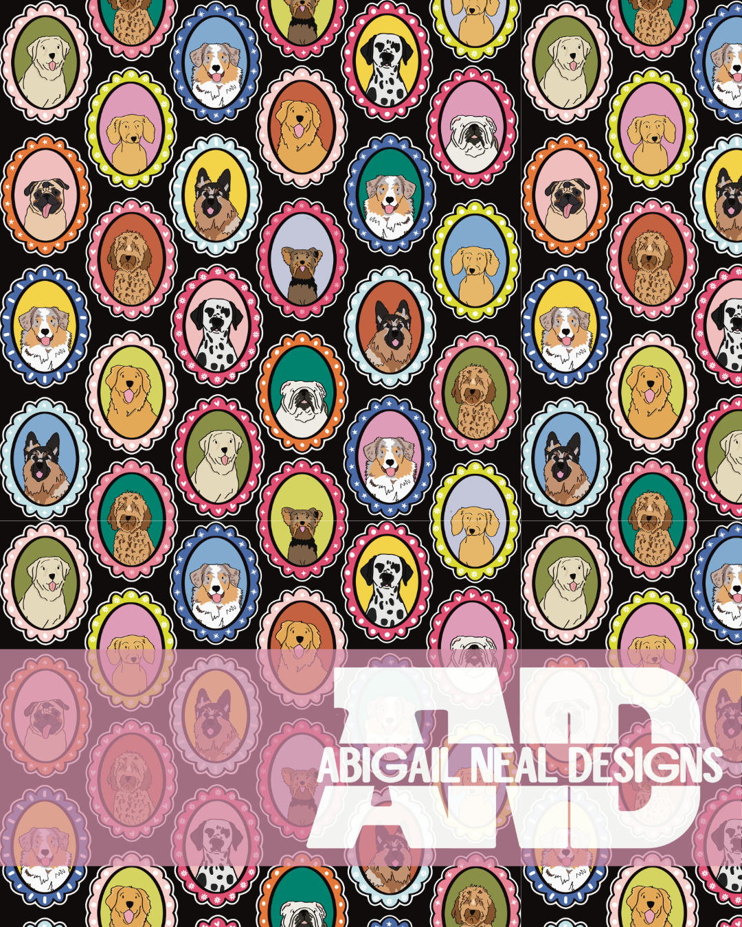 Whimsical Dog Portraits - Seamless Pattern